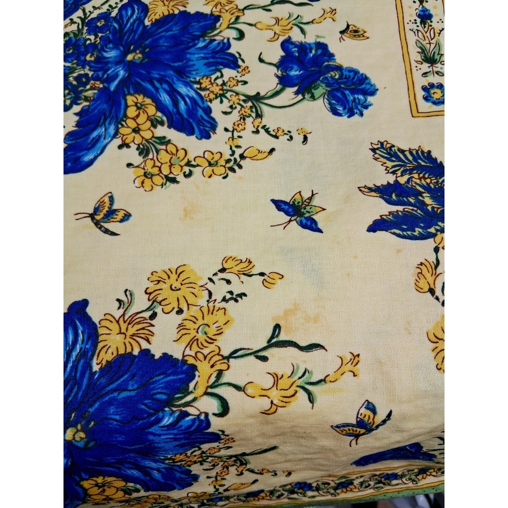 Vintage French Provencal Vent Du Sud Tablecloth 56in Square Waxed Cotton Green - Picture 7 of 8